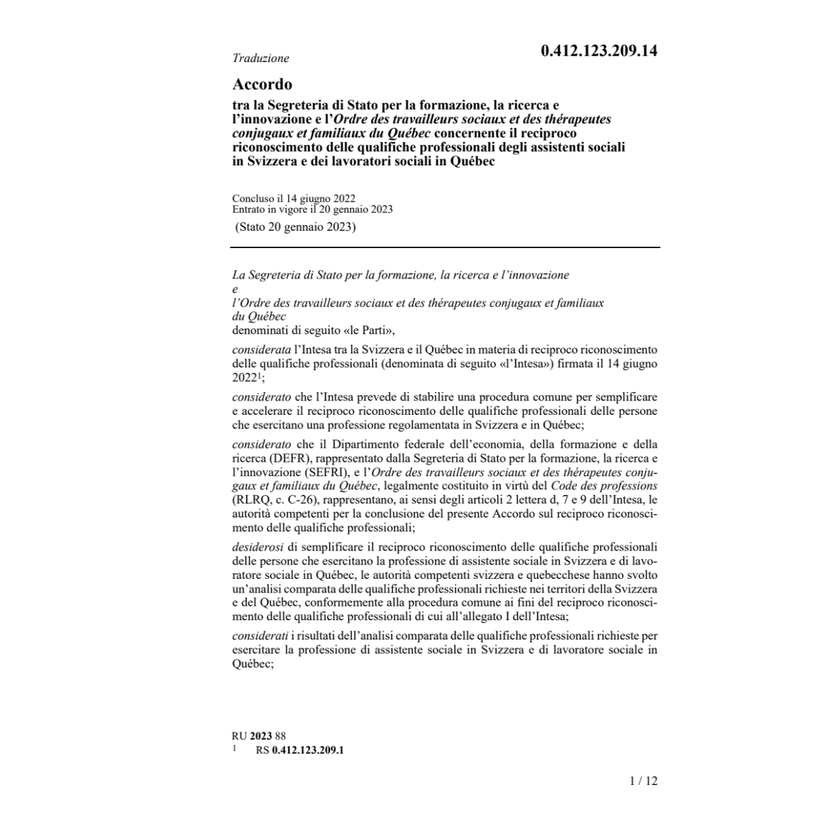 Acc. Segreteria Stato ricerca innovaz.