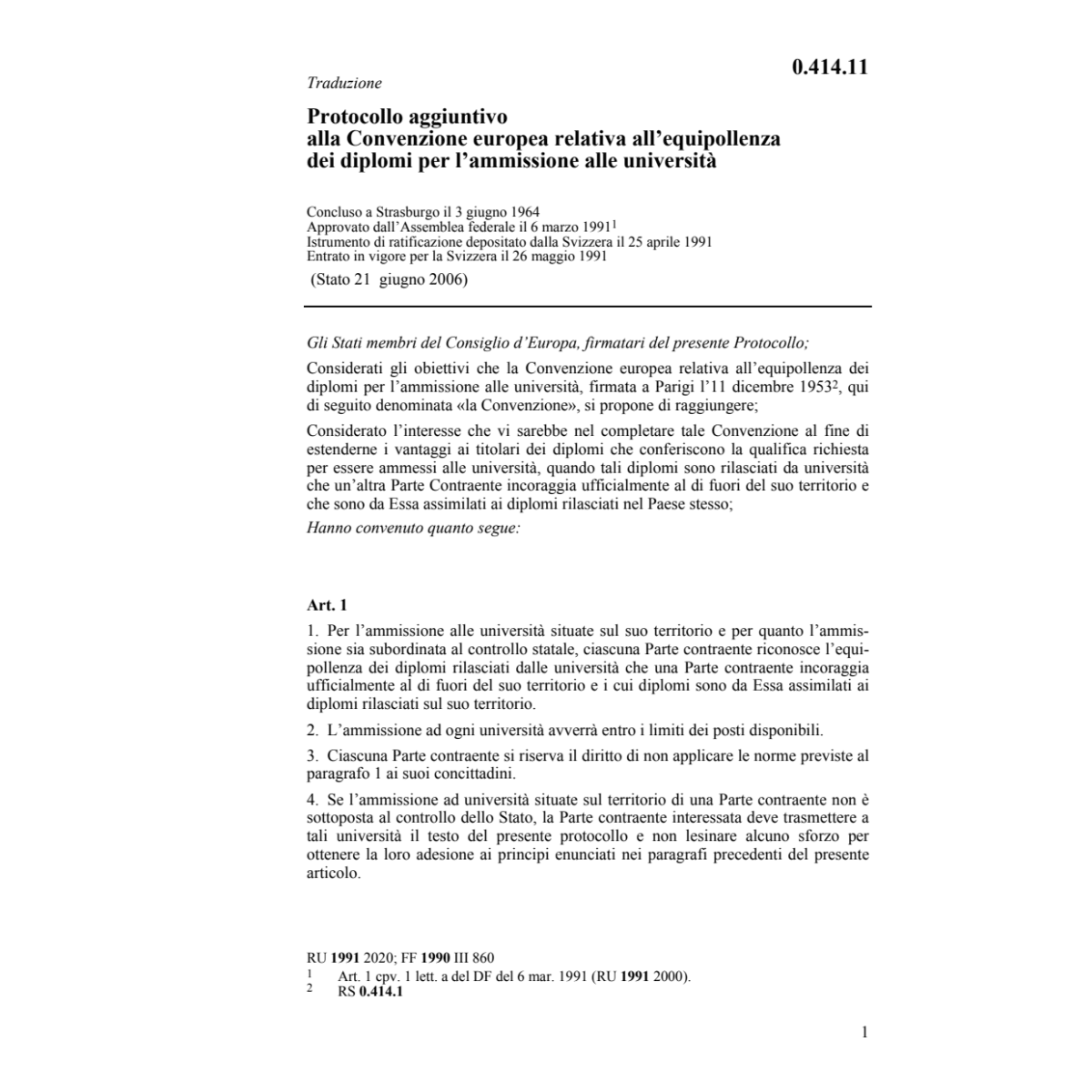 Prot. aggiuntivo del 3 giugno 1964
