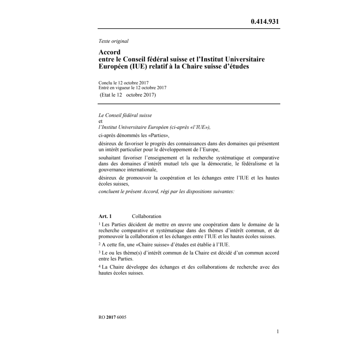 Ac. 12.10.17 entre CF et IUE