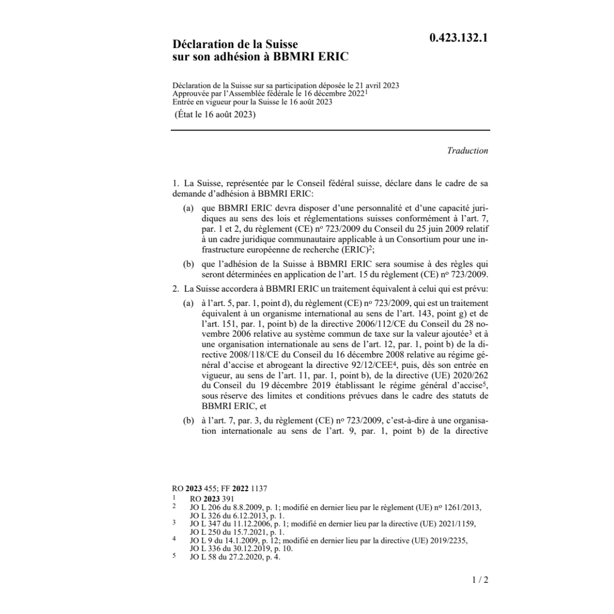 Déclar. 21.04.2023 adhésion BBMRI ERIC
