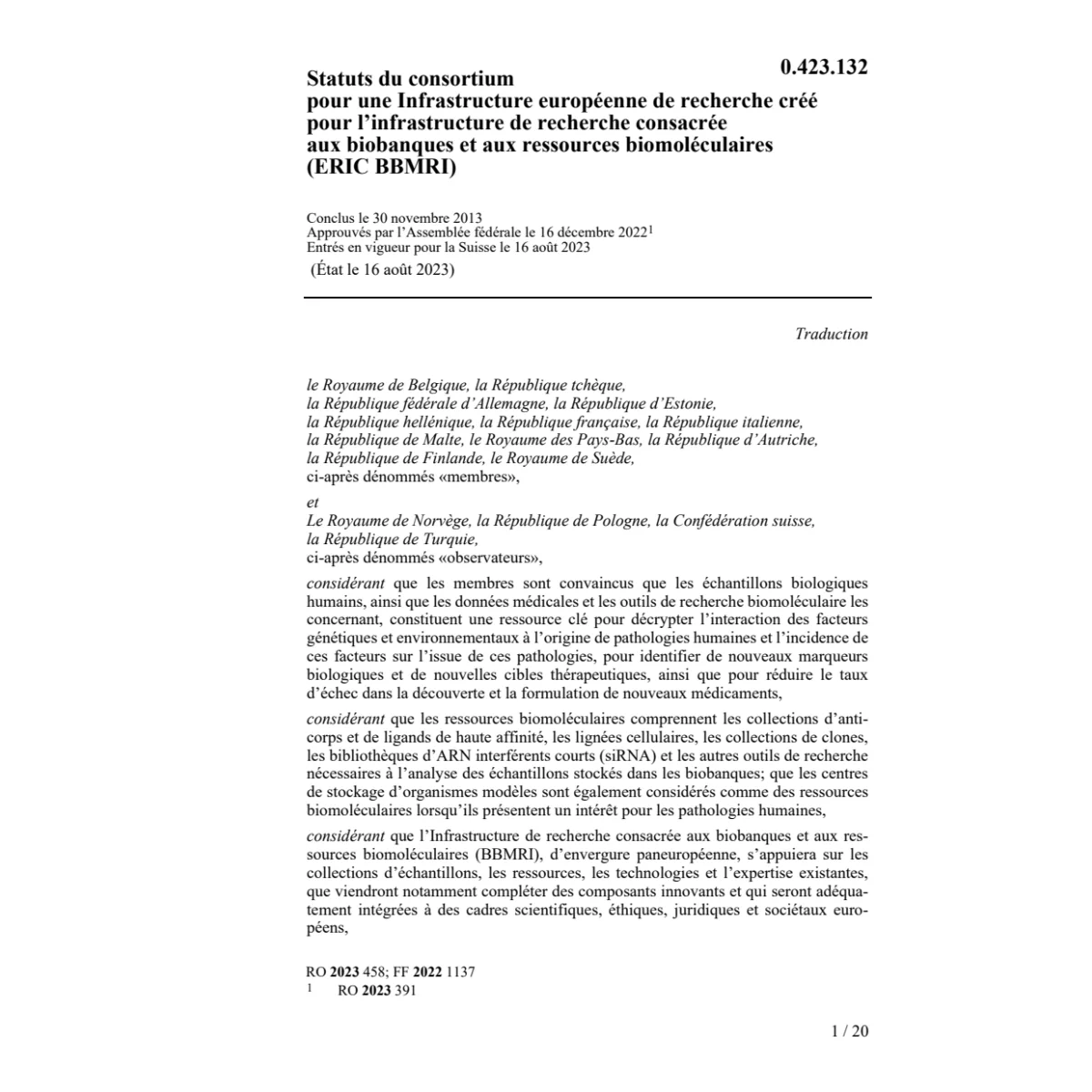 Statuts du consortium (ERIC BBMRI)