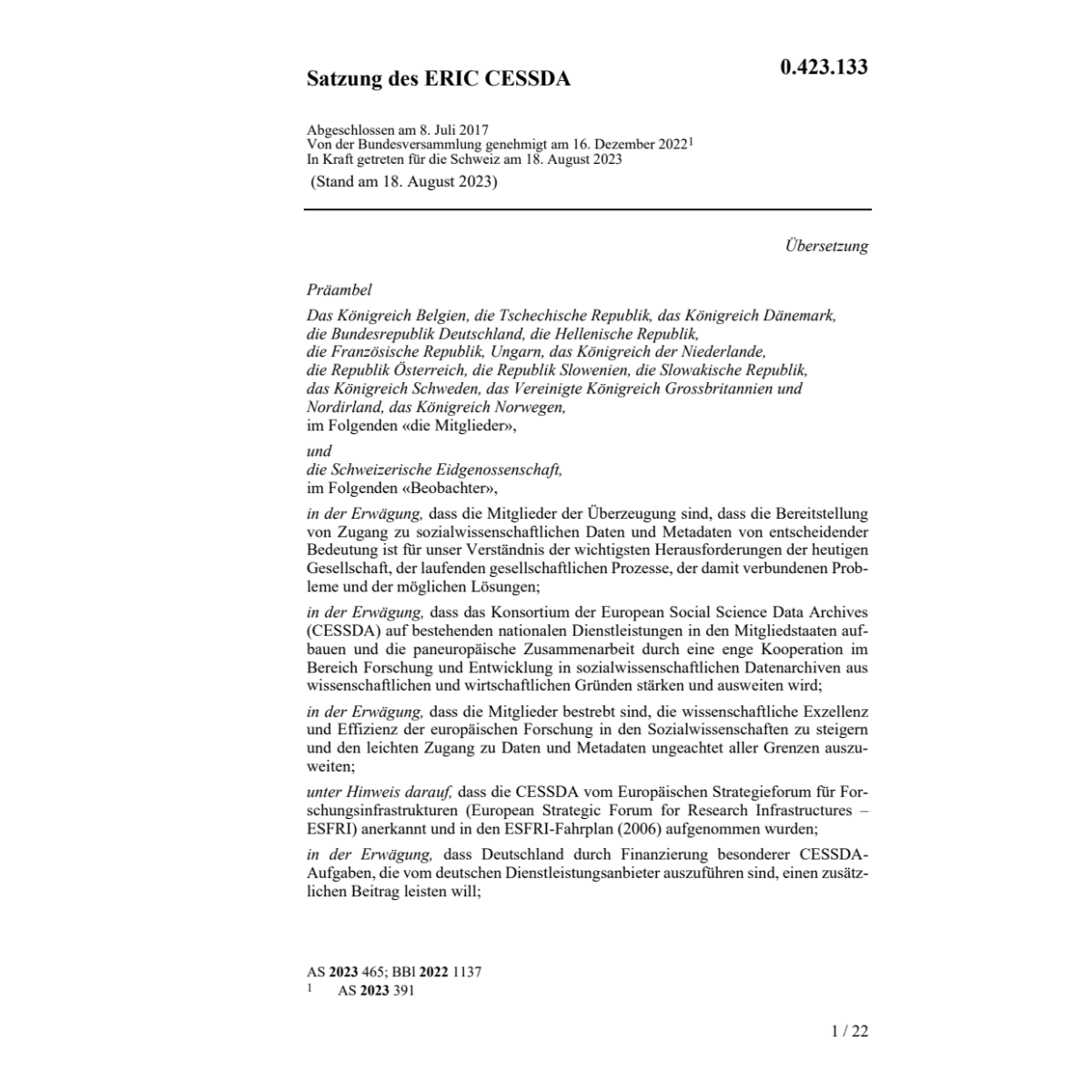 Satzung des ERIC CESSDA