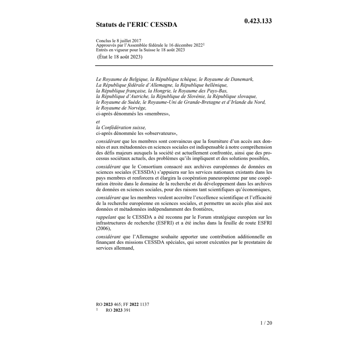 Statuts de l’ERIC CESSDA