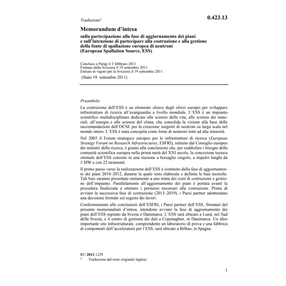 Memorandum Understanding ESS