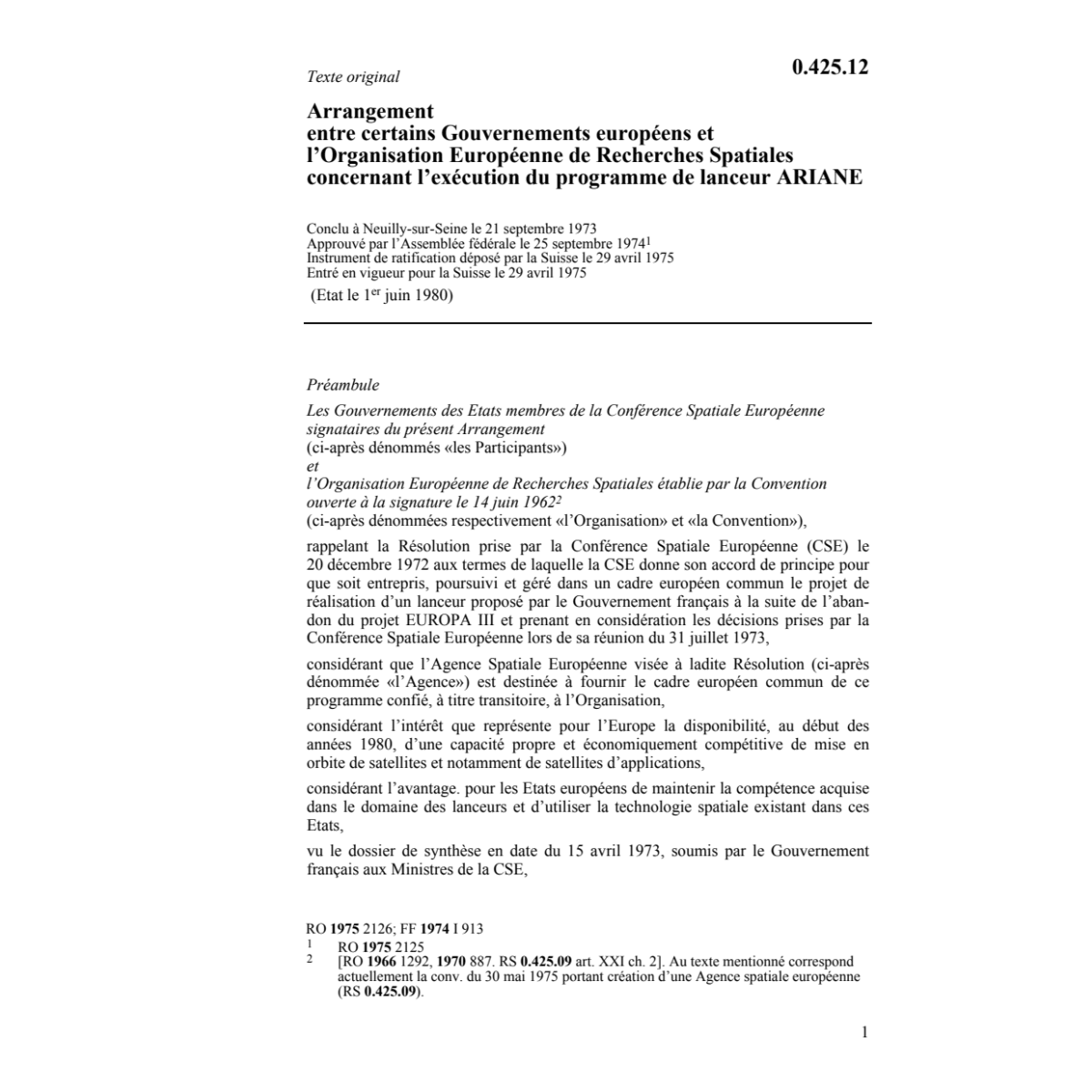 Ar. programme ARIANE