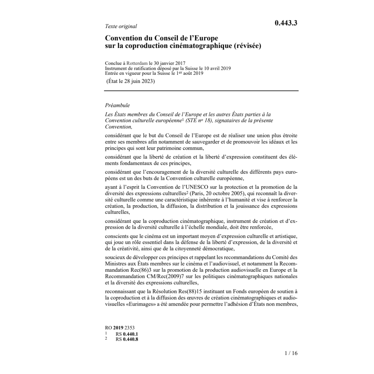 Conv. Conseil Europe 30.1.17 cinématogra