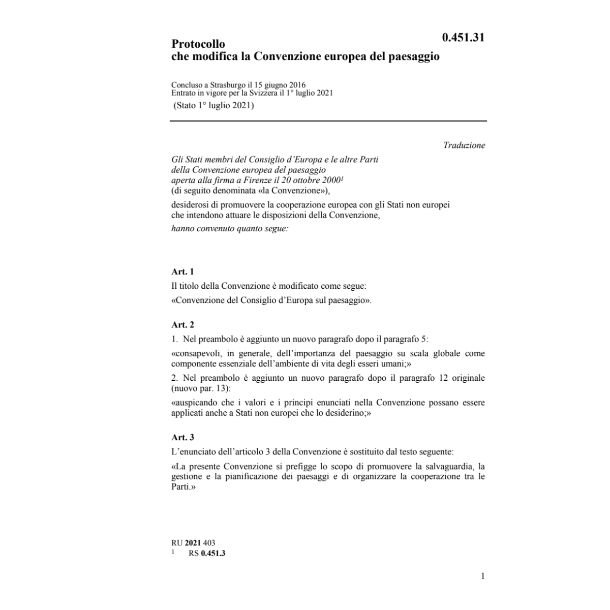 Prot. mod. Conv. europea del paesaggio