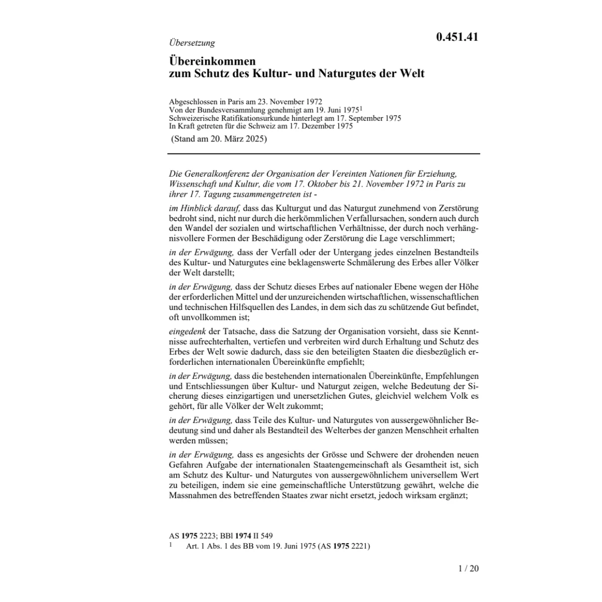 Übereink., Schutz Kultur- u. Naturgut