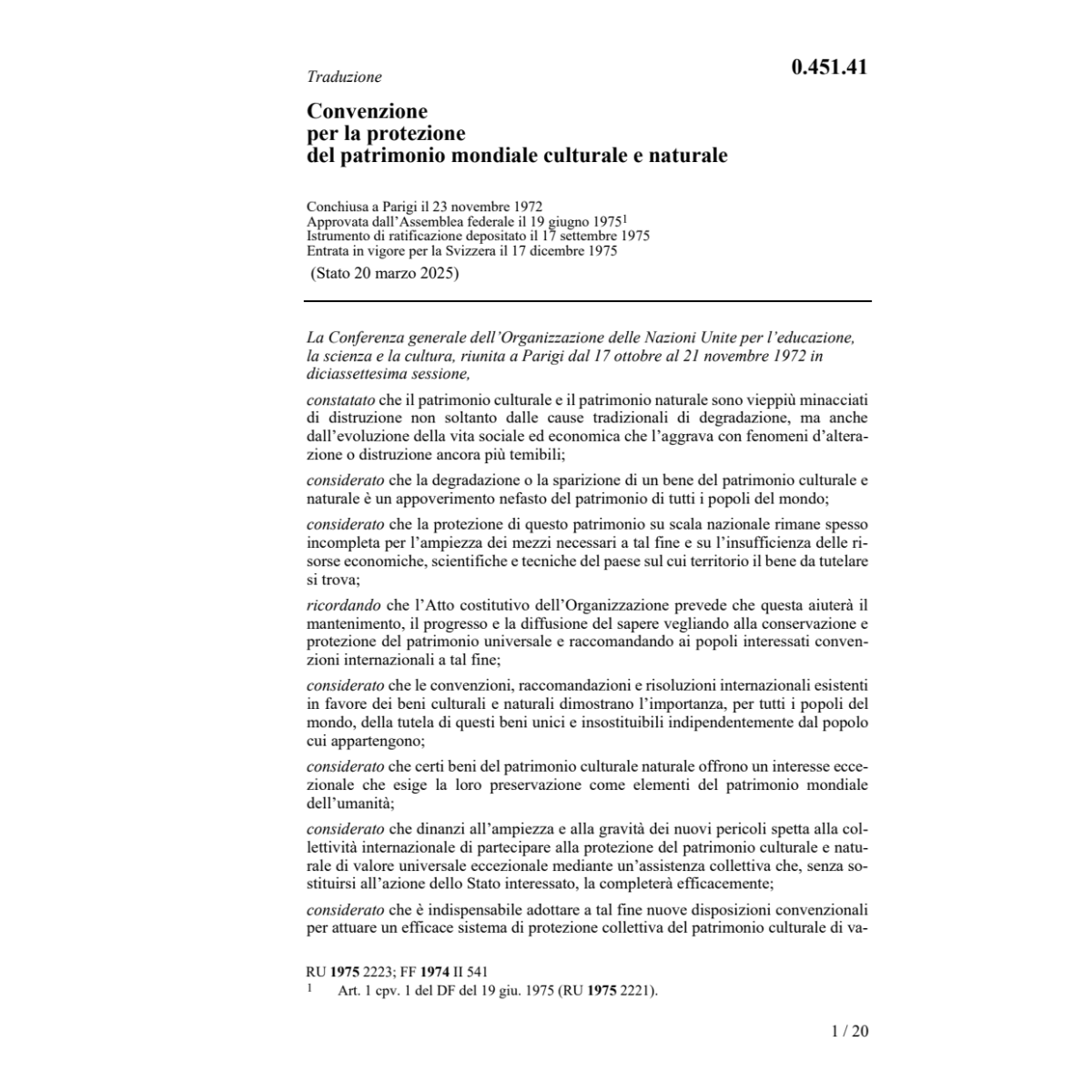 Conv., protezione parimonio culturale