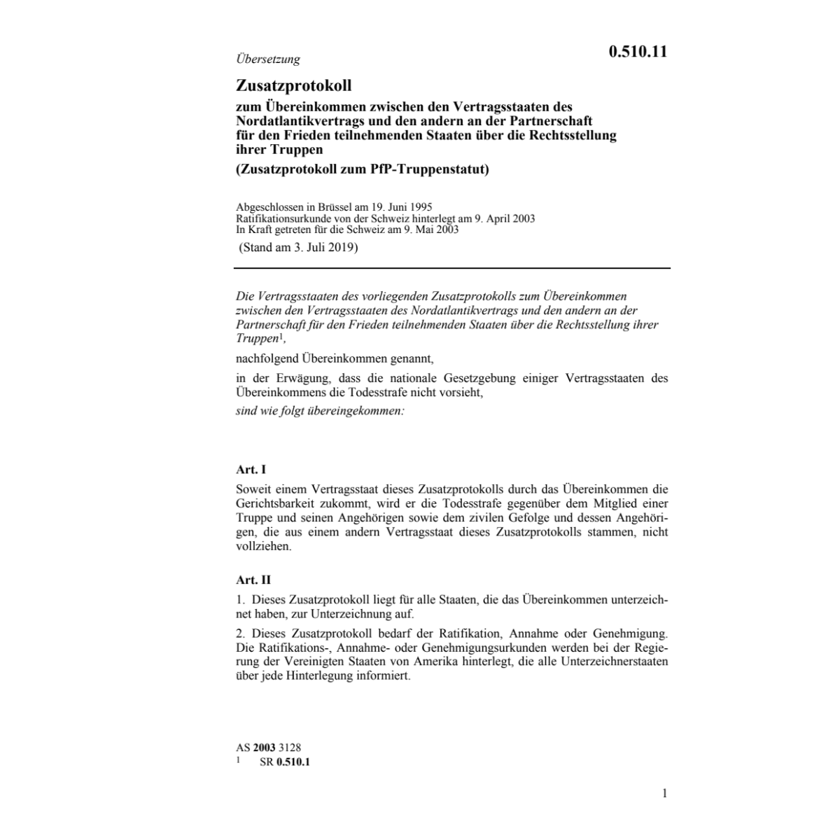 Zusatzprotokoll zum PfP-Truppenstatut