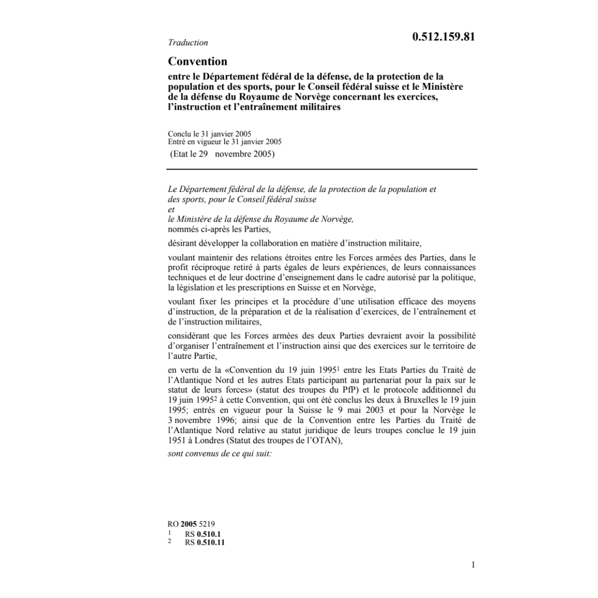 Conv.DDPS-Norvège exercices militaires