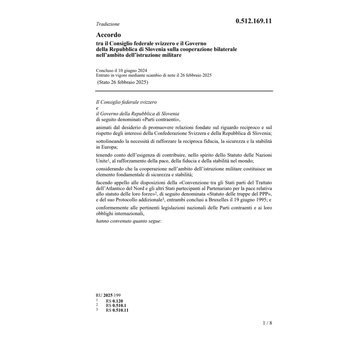Acc. Slovenia istruzione militare
