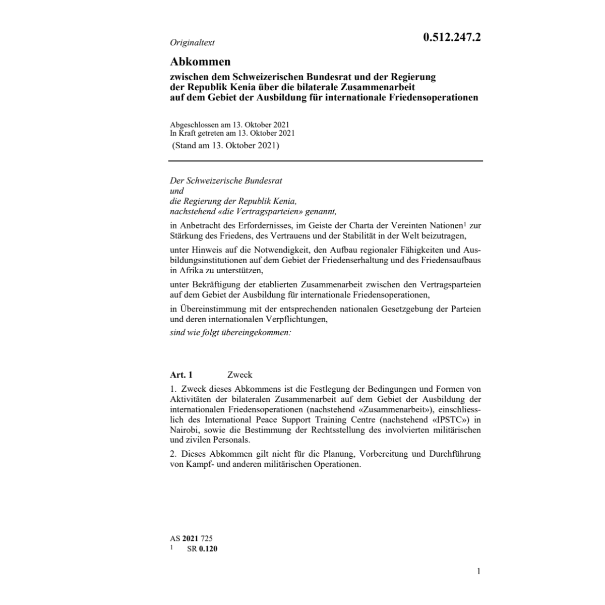 Abk. BR und Kenia Friedensoperationen