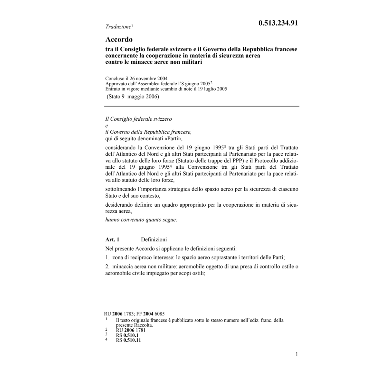 Acc. CH-Francese cooper. sicurezza aerea