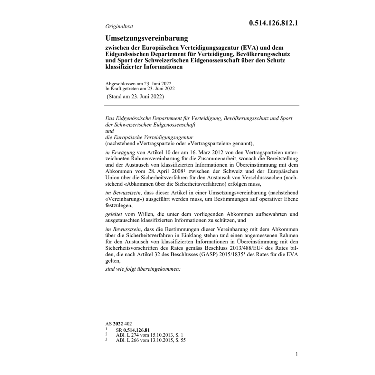 Umsetzungsvereinbarung (EVA)