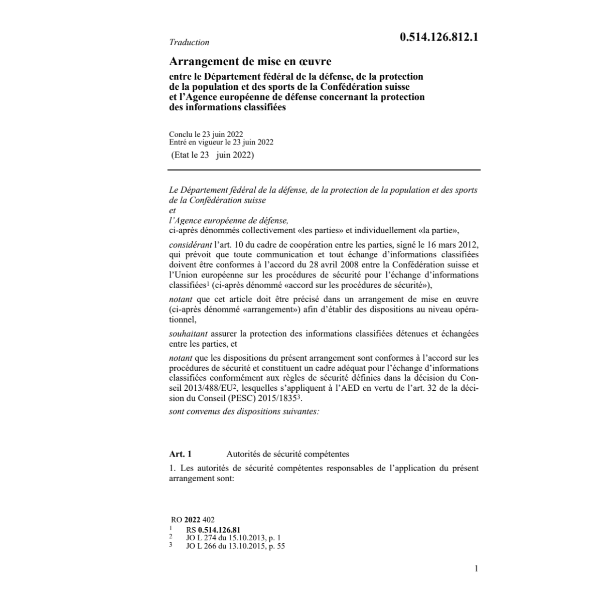 Arrangement Agence européenne de défense