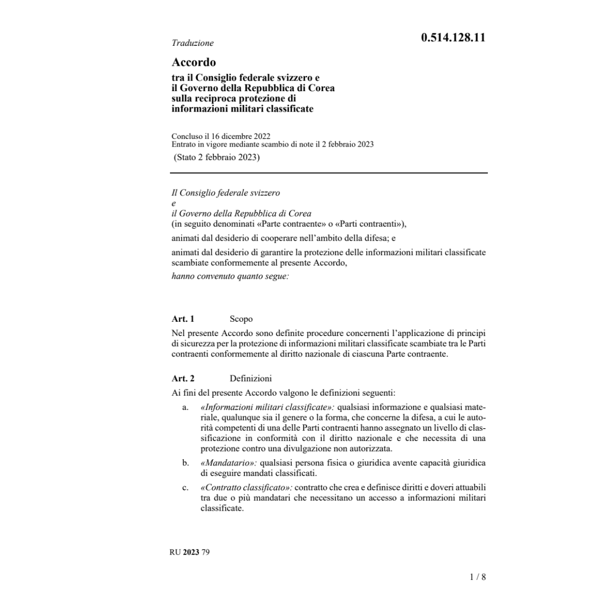 Acc. Corea informazioni militari