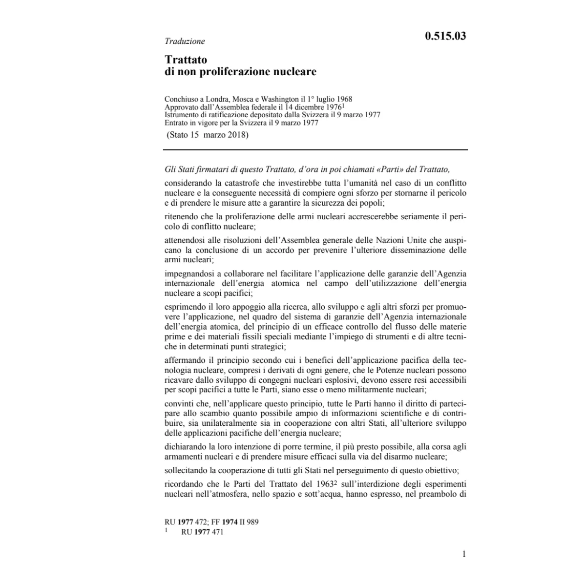 Tratt. non proliferazione nucleare
