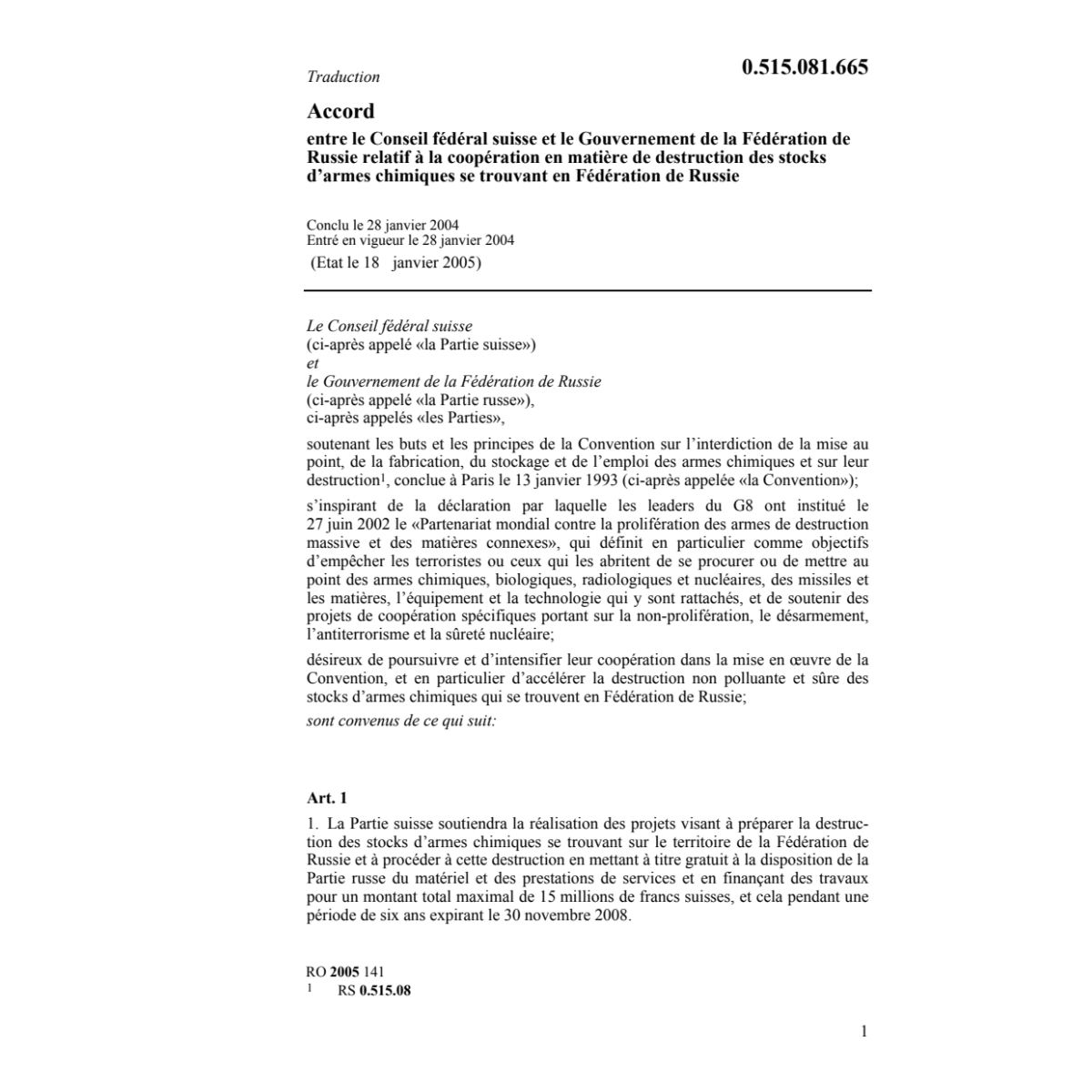 AccCH-fédRussie stocks d'armes chimique