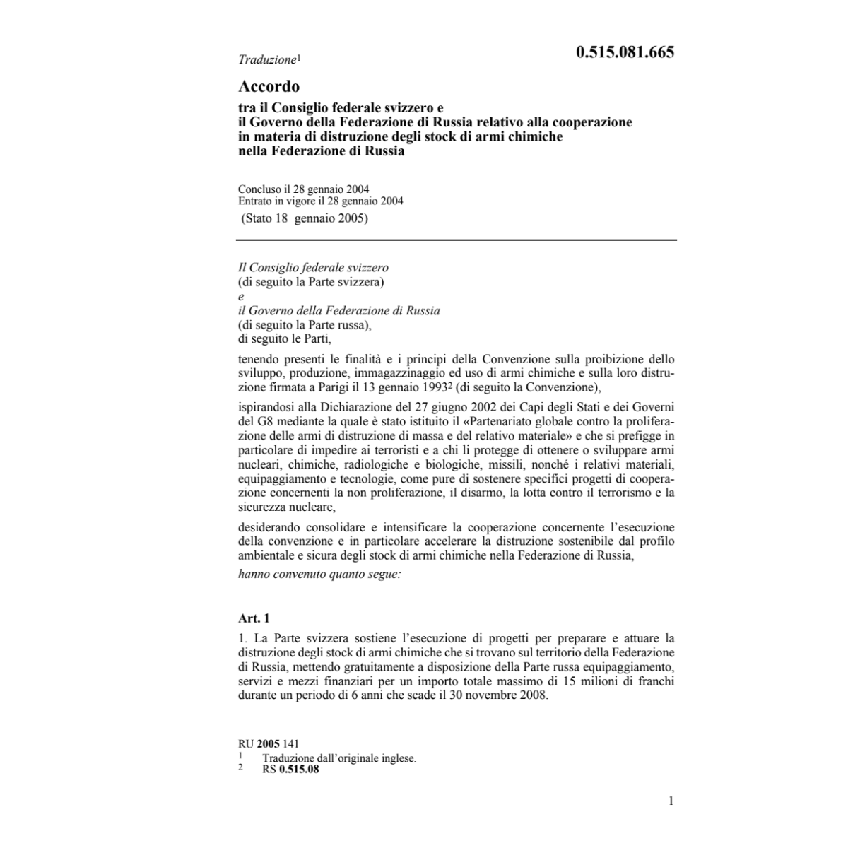 Acc.CH-Fed.Russia stock armi chimiche