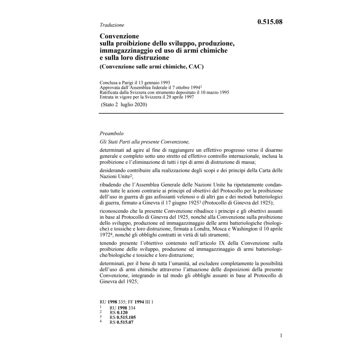 Conv., proibizione di armi chimiche