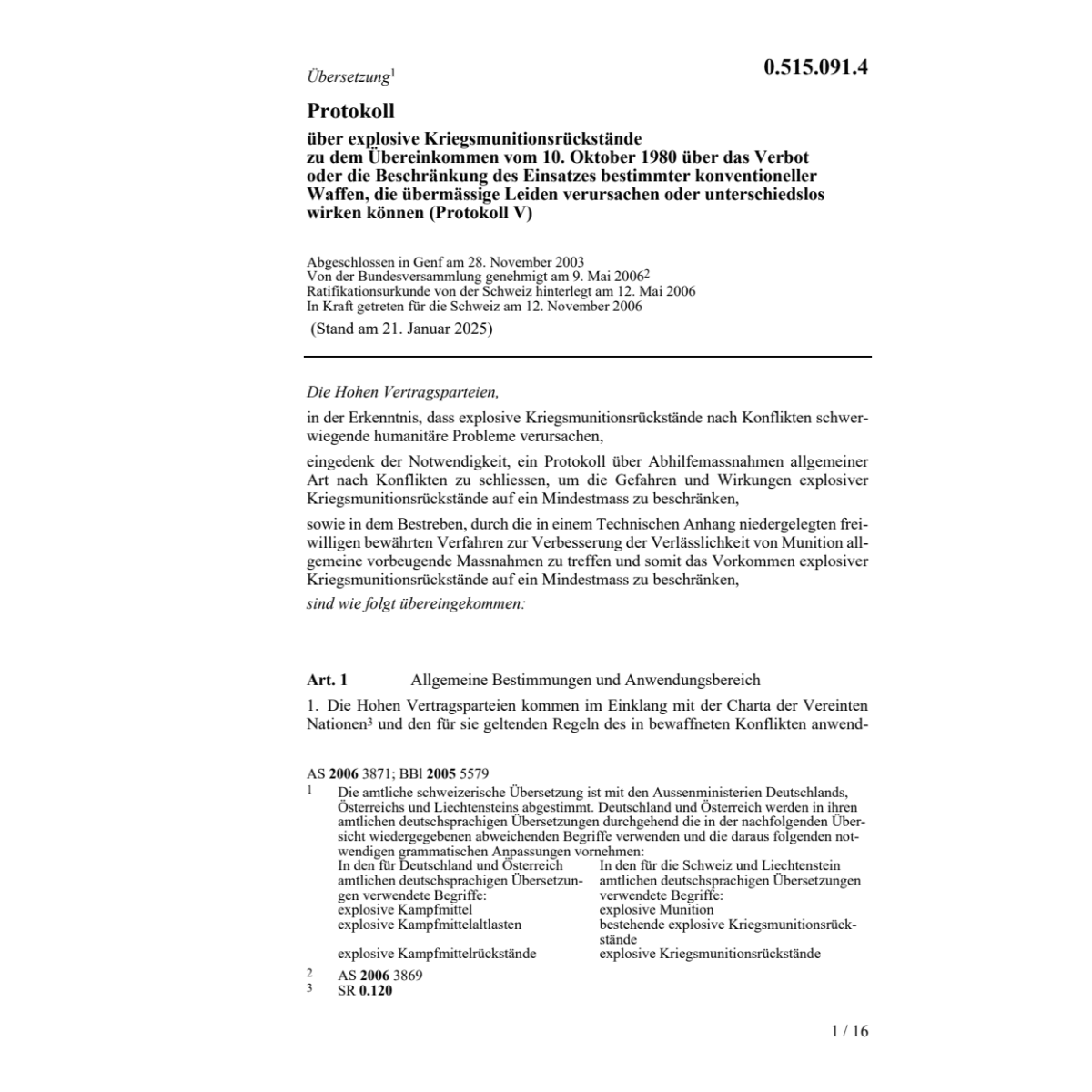 Prot. Kriegsmunitionsrückstände