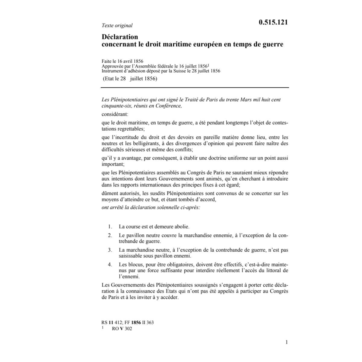 Décl. droit maritime européen guerre