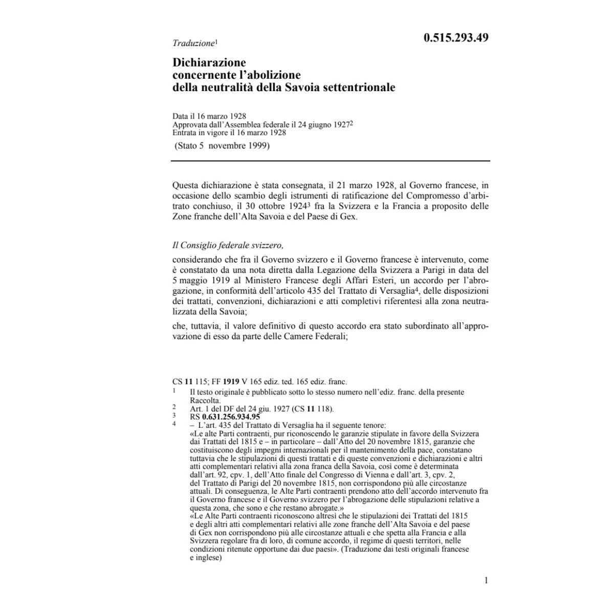 Dich. abolizione neutralità Savoia sett.