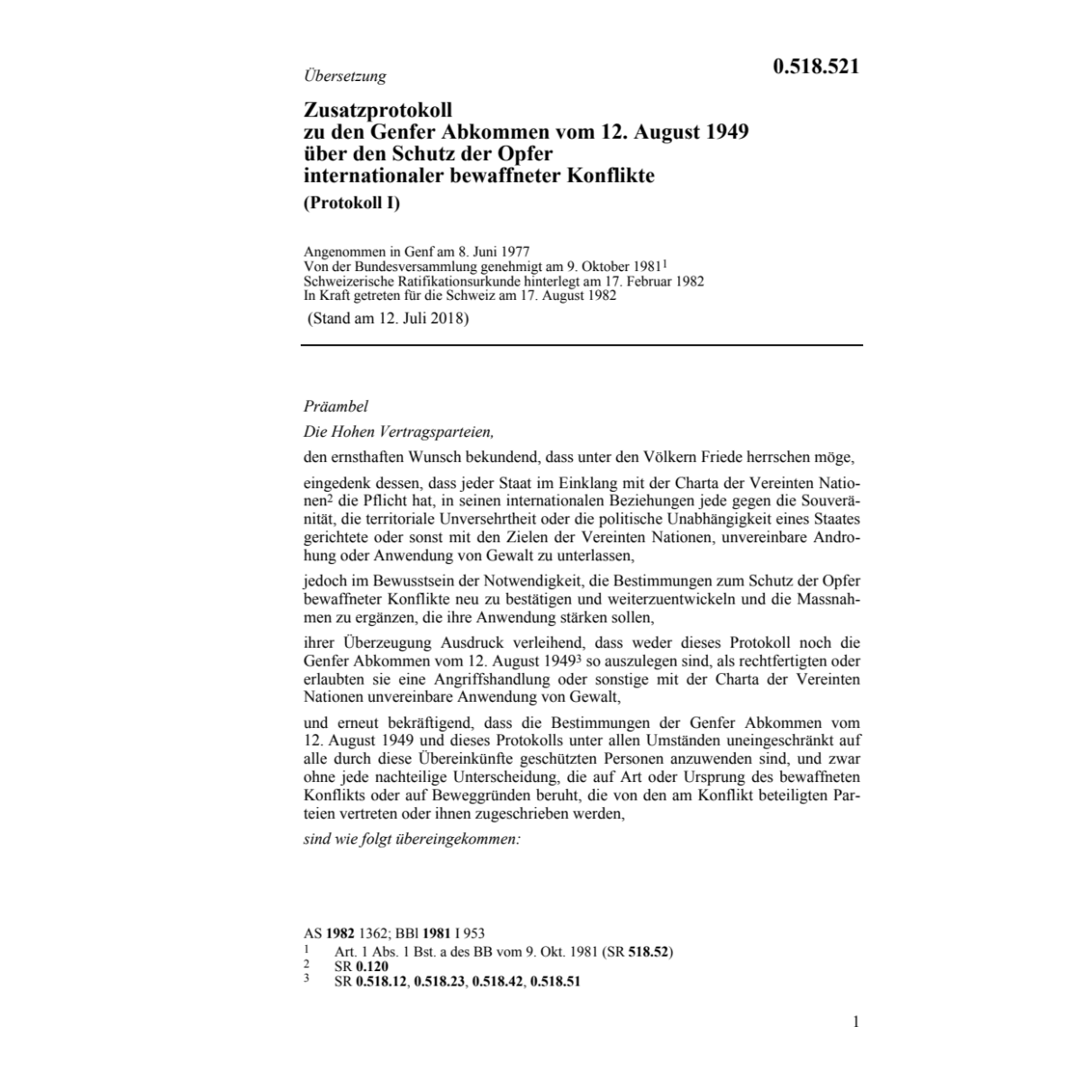 Zusatzprot. Genfer Abk. Opfer  (Prot. I)