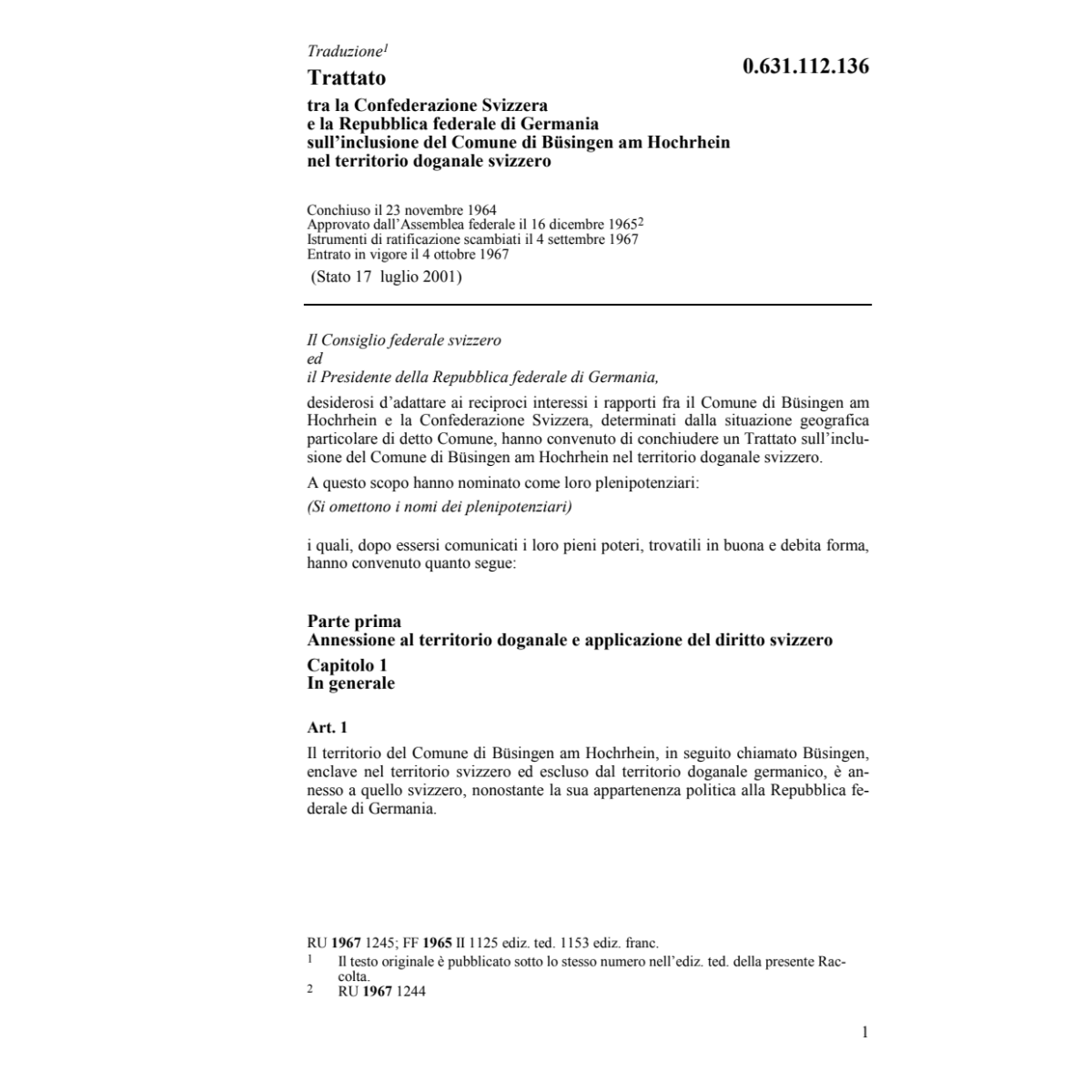 Tratt. inclusione del commune Büsingen