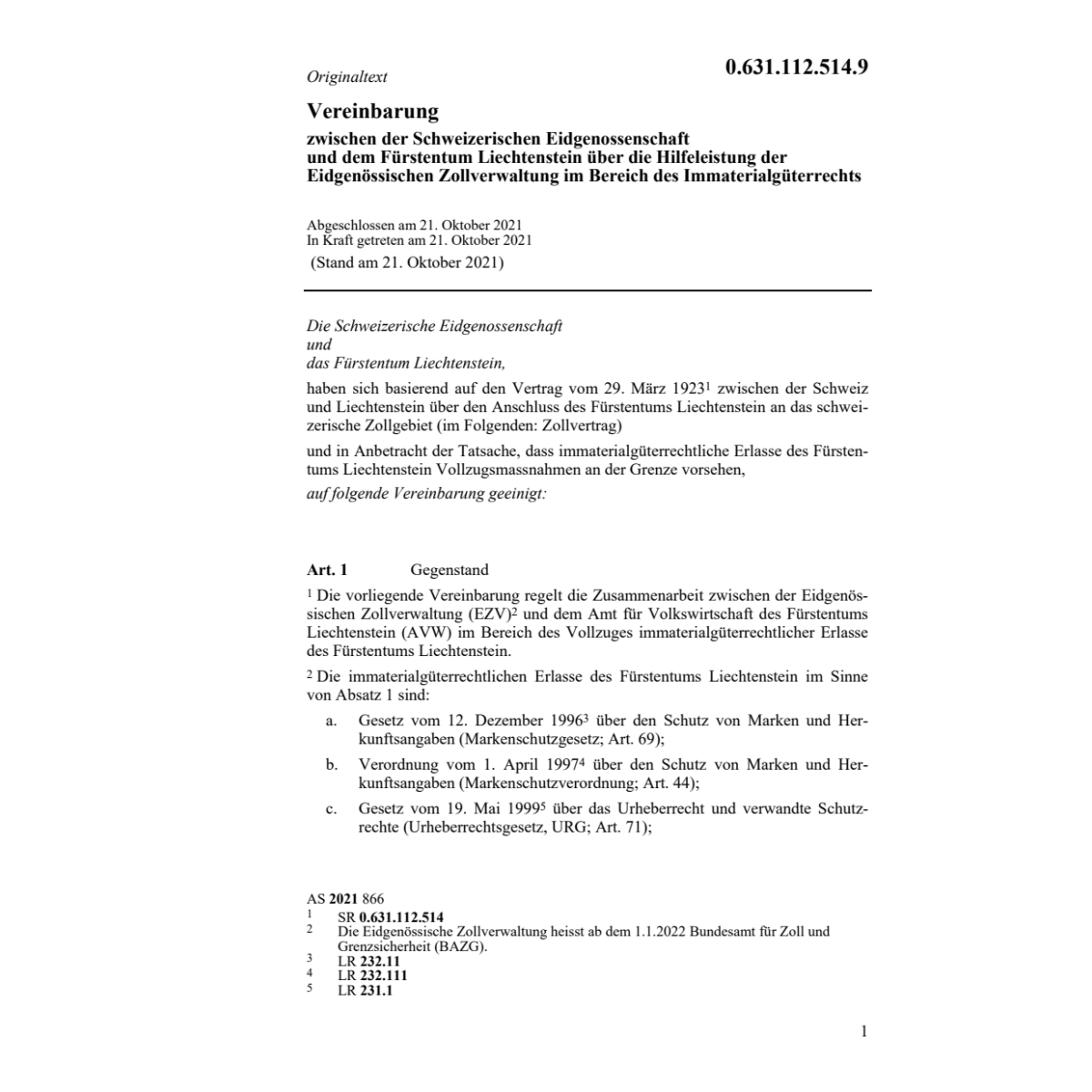 Vereinb. 21.10.21 Schweiz. Eidg. Liechte