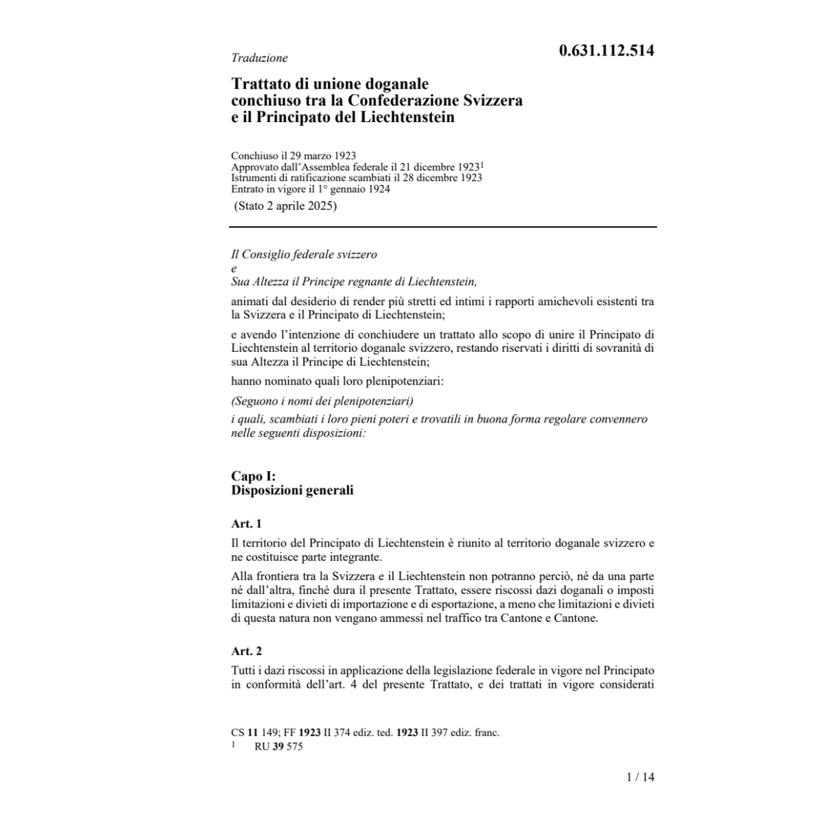 Tr. CH/Liechtenstein unione dognale
