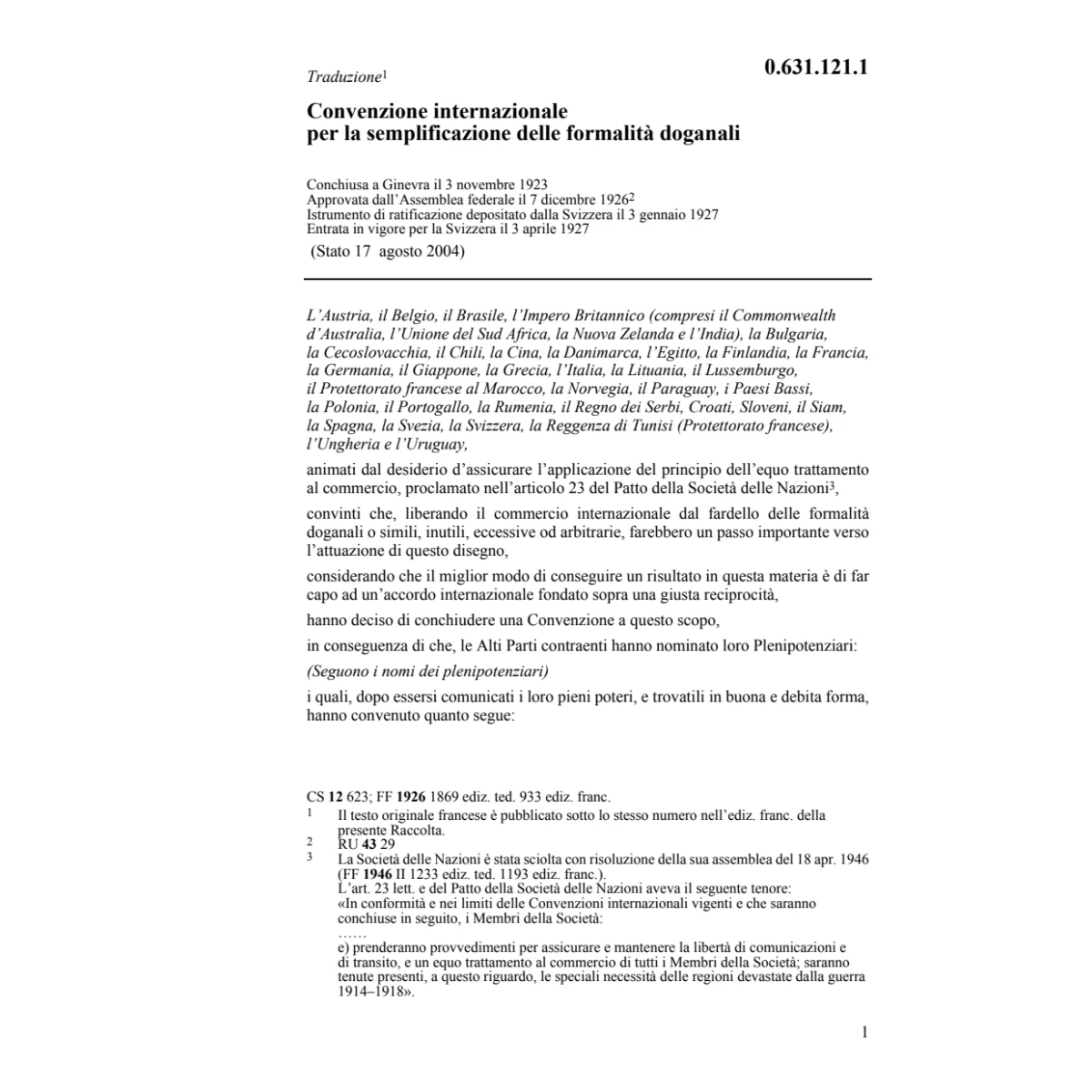 Conv. internaz. formalità doganali