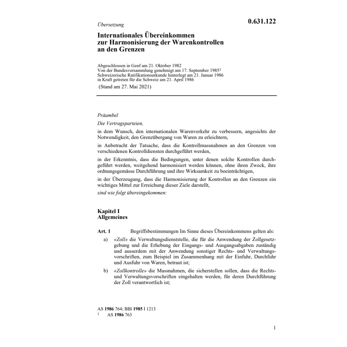 Internat. Übereink. Warenkontrollen