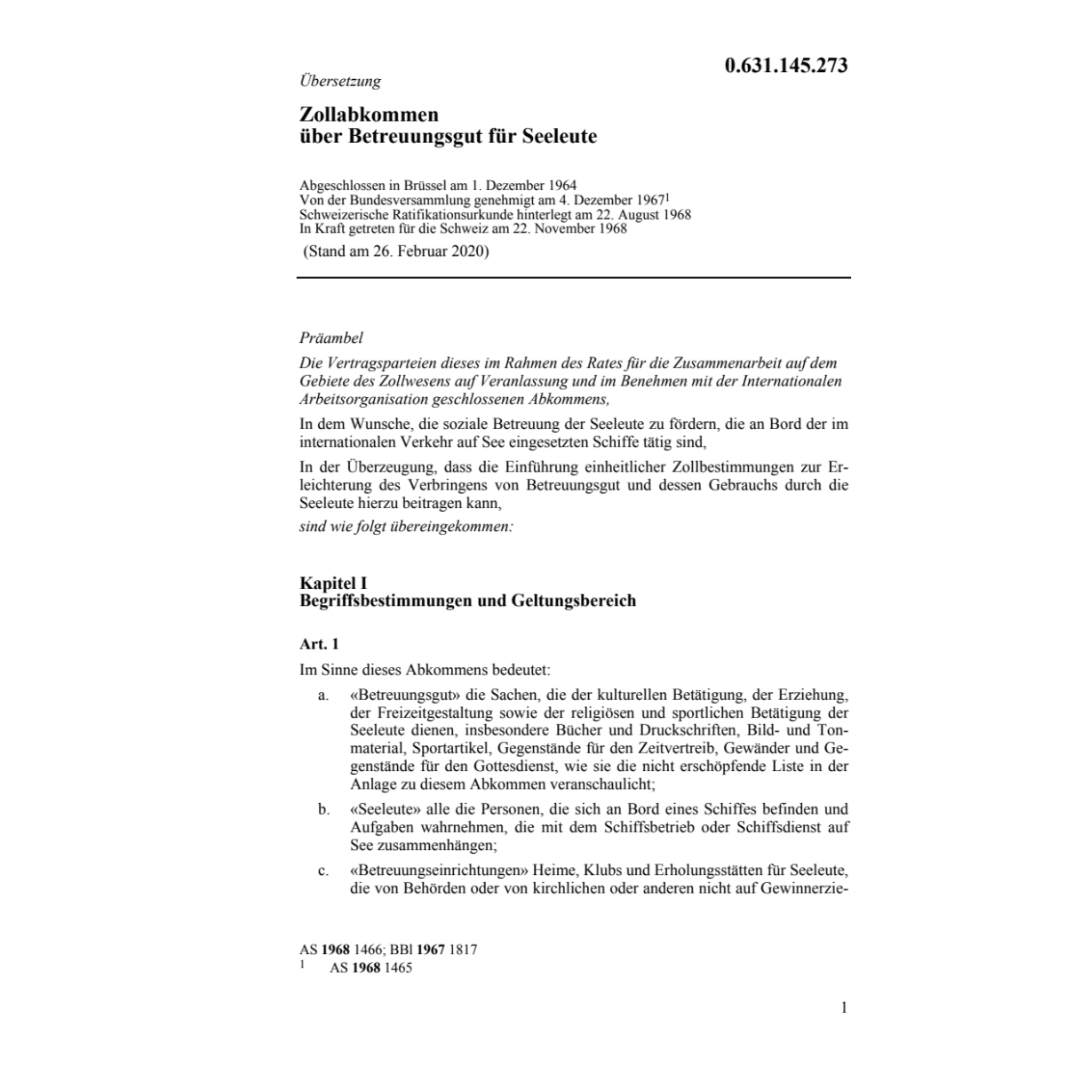 Zollabk. Betreuungsgut für Seeleute