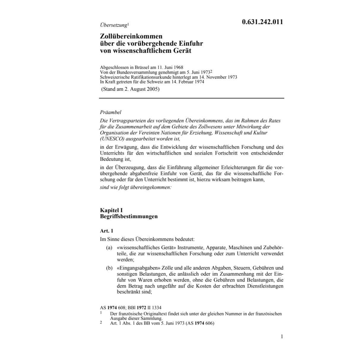Zollübereink. wissenschaftliches Gerät