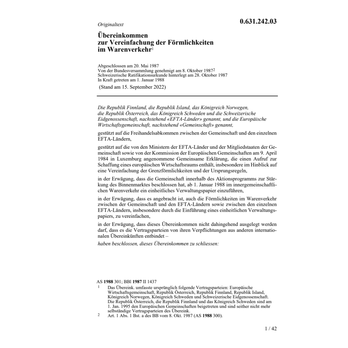 Übereink. Fömlichkeiten Warenverkehr
