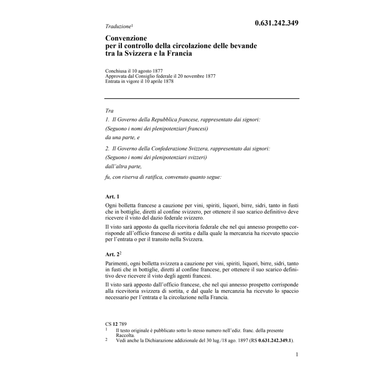 Conv. circolazione delle bevande Francia
