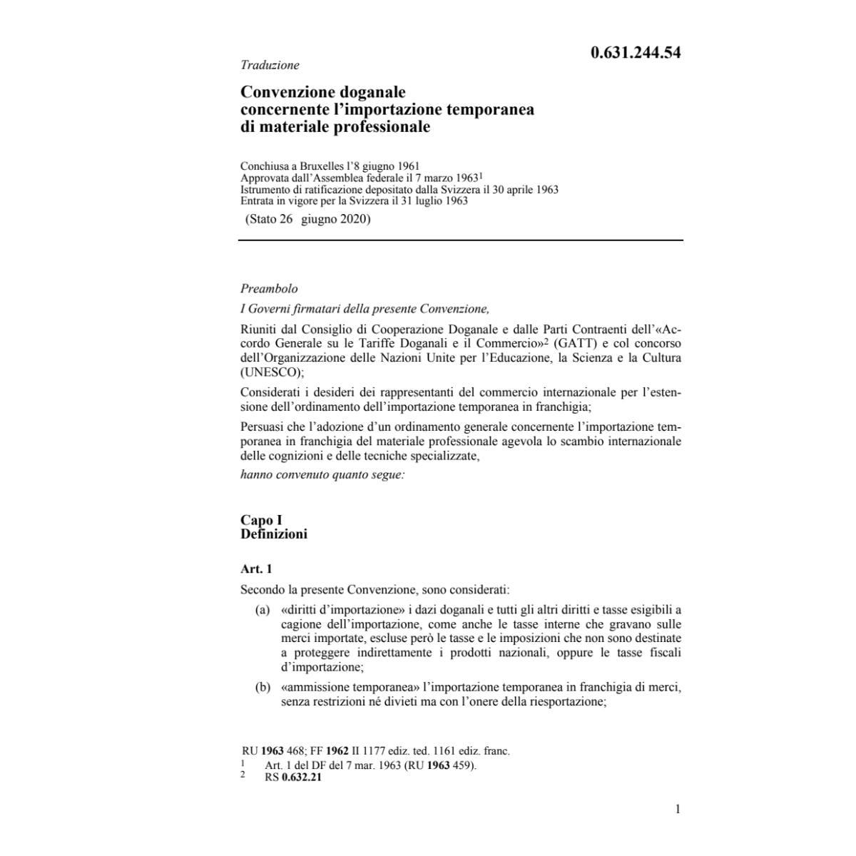 Conv. doganale materiale professionale