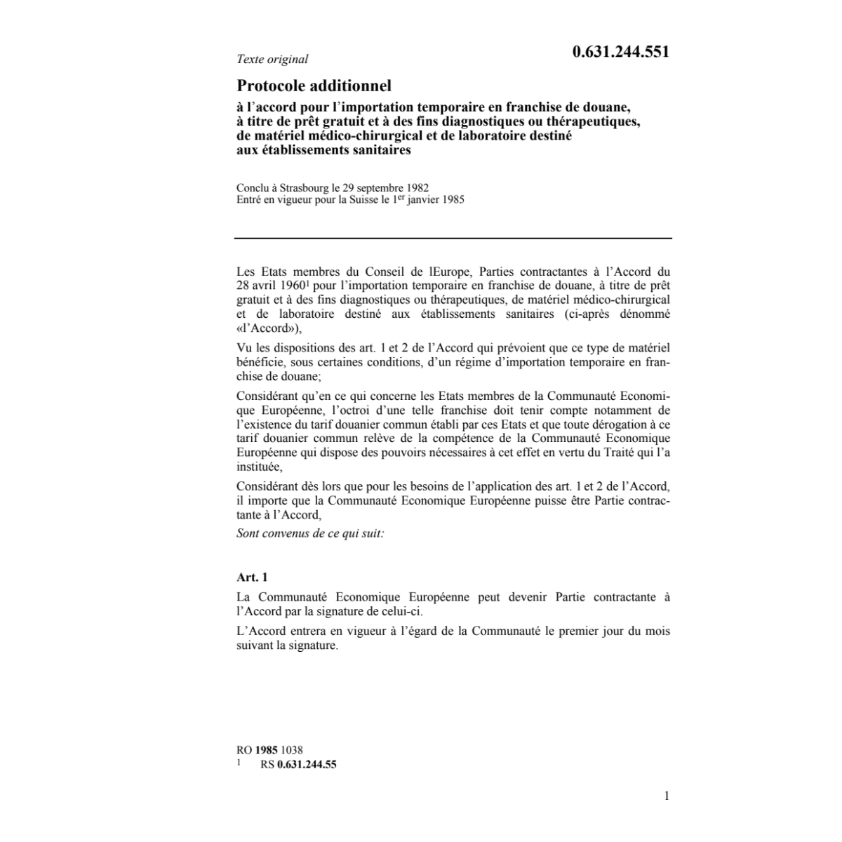 Prot. add. 29 septembre 1982
