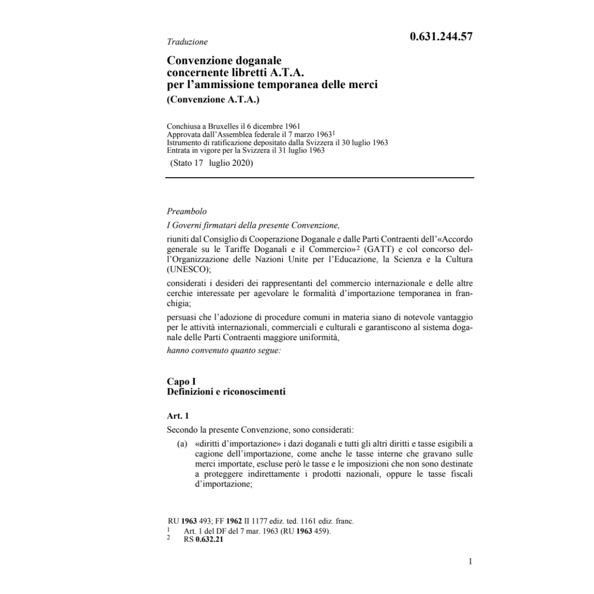 Conv. doganale libretti A.T.A