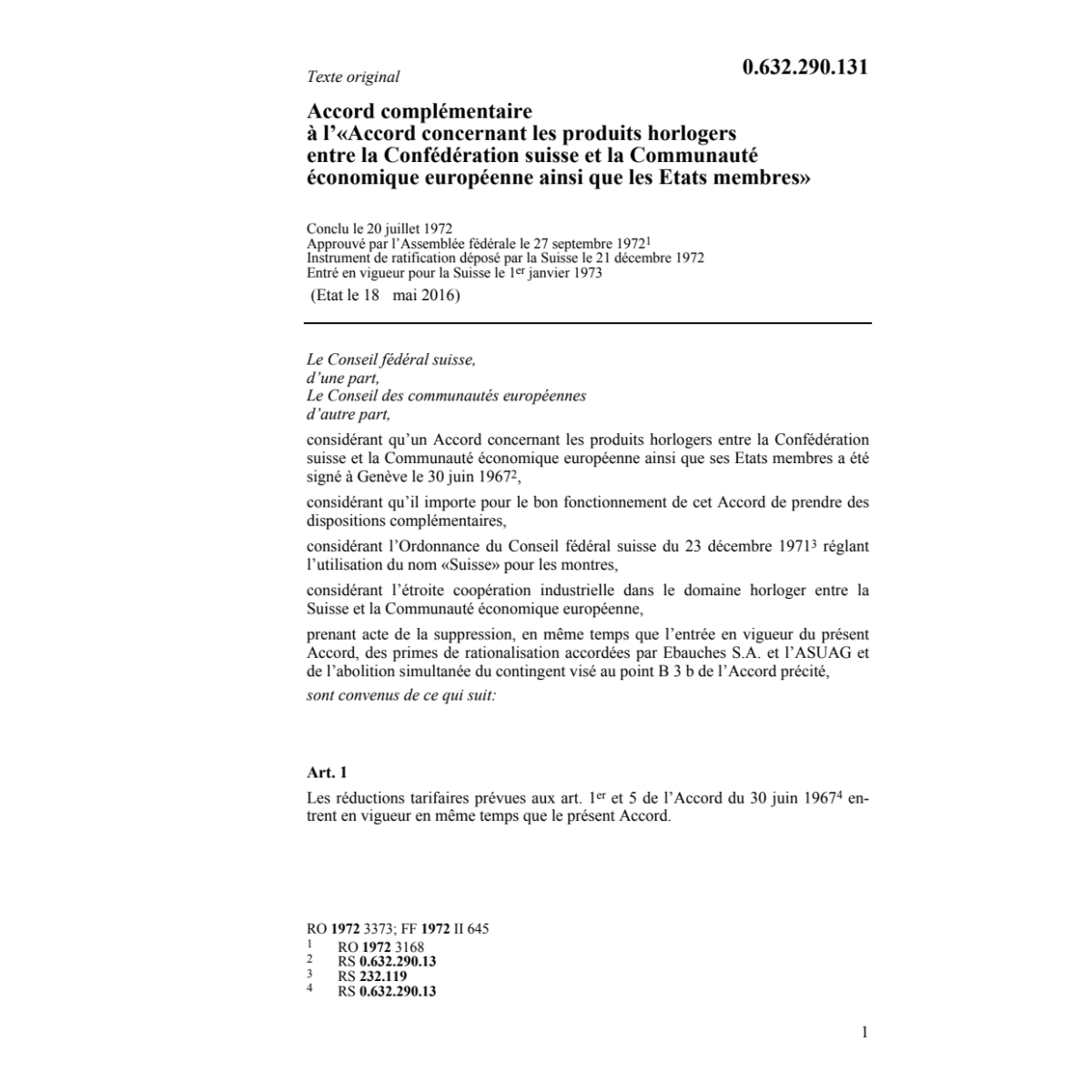 Ac. complémentaire, produits horlogers