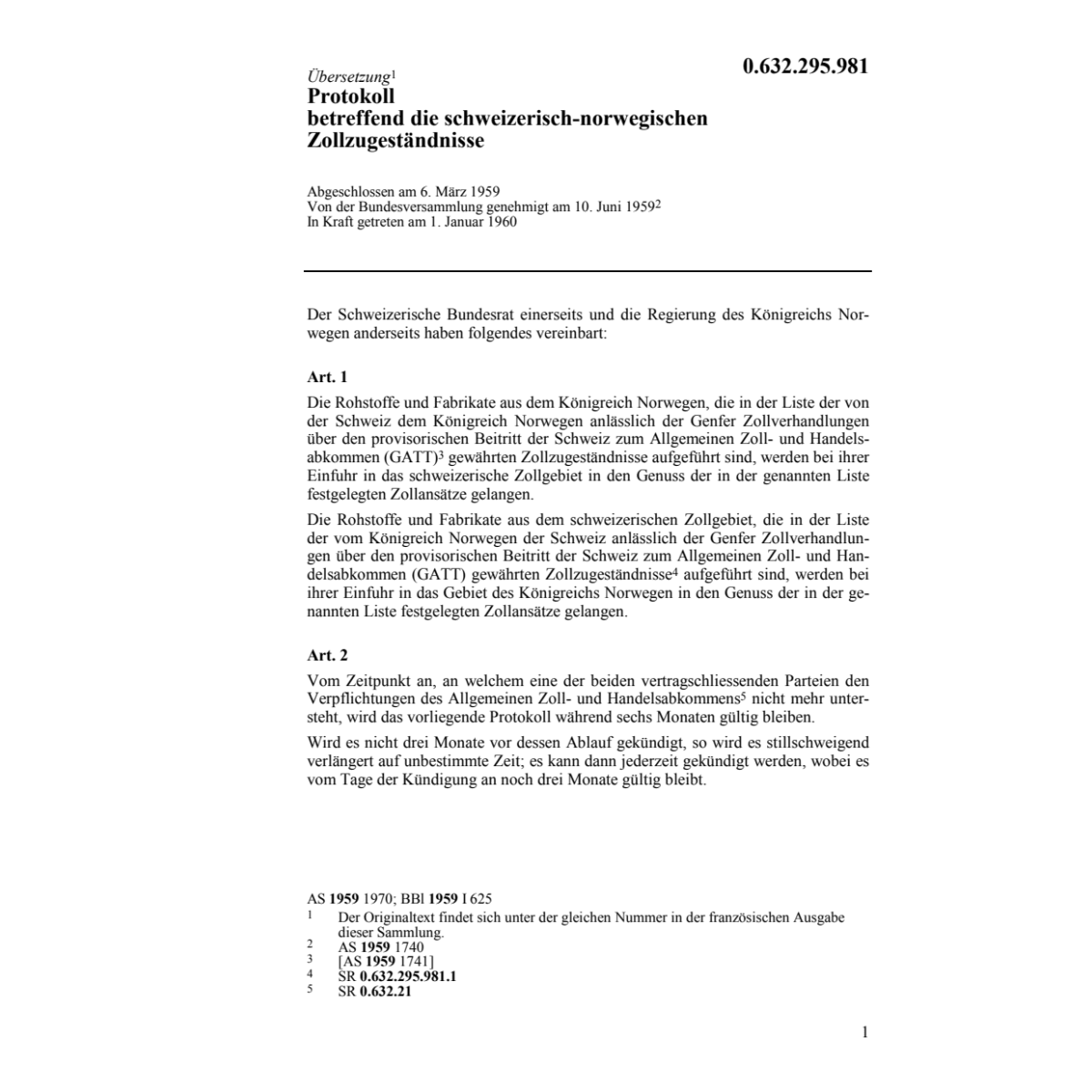 Prot. schw. - norw. Zollzugeständnisse