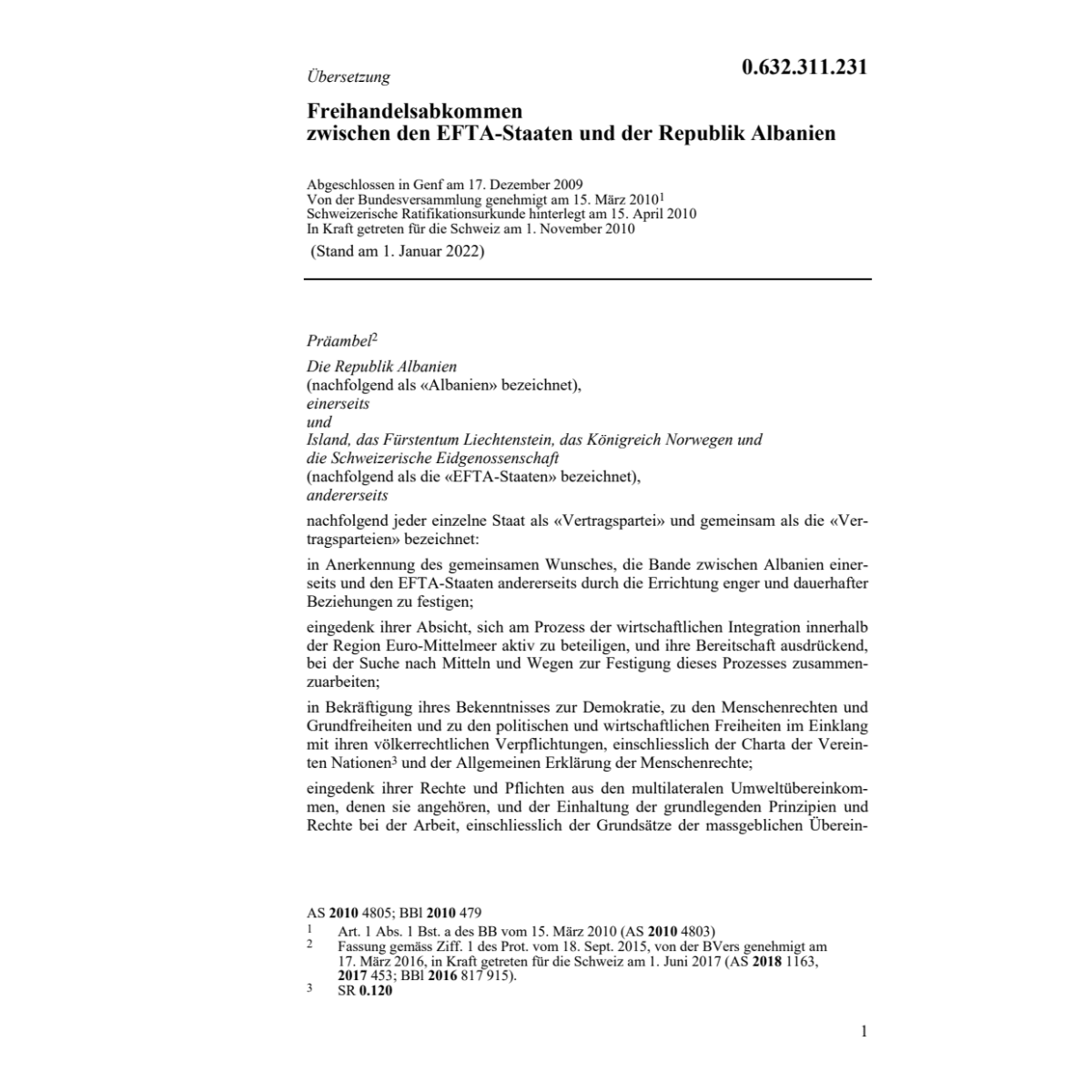 Freihandelsabk. CH-EFTA-Albanien