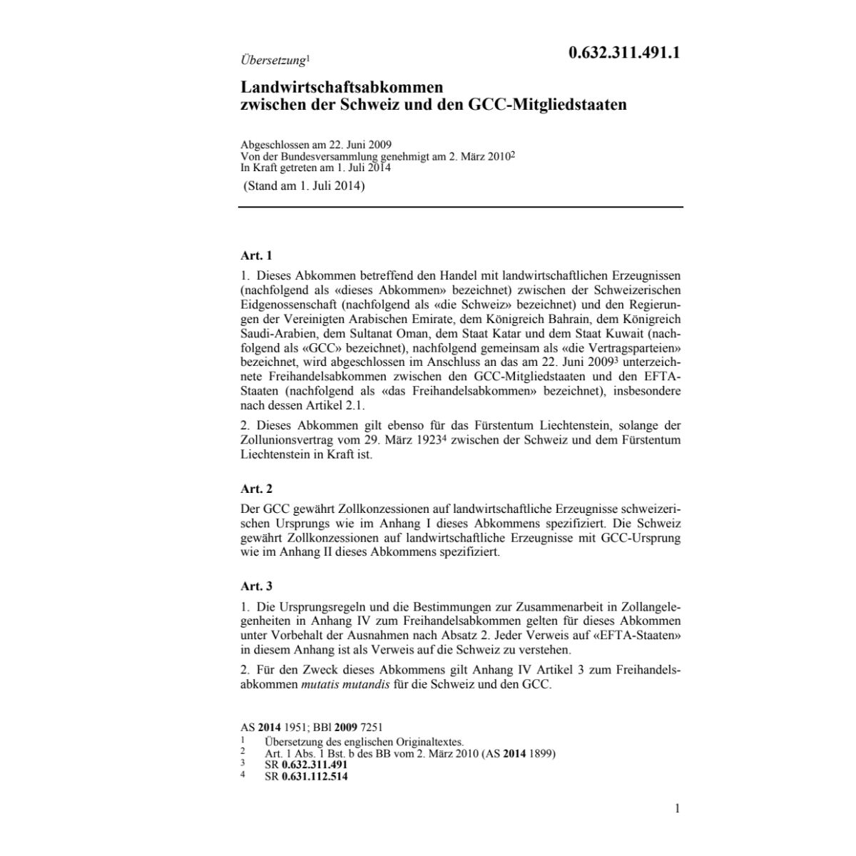 Landwirtschaftsabk.CH-GCC-Mitgliedstaat.