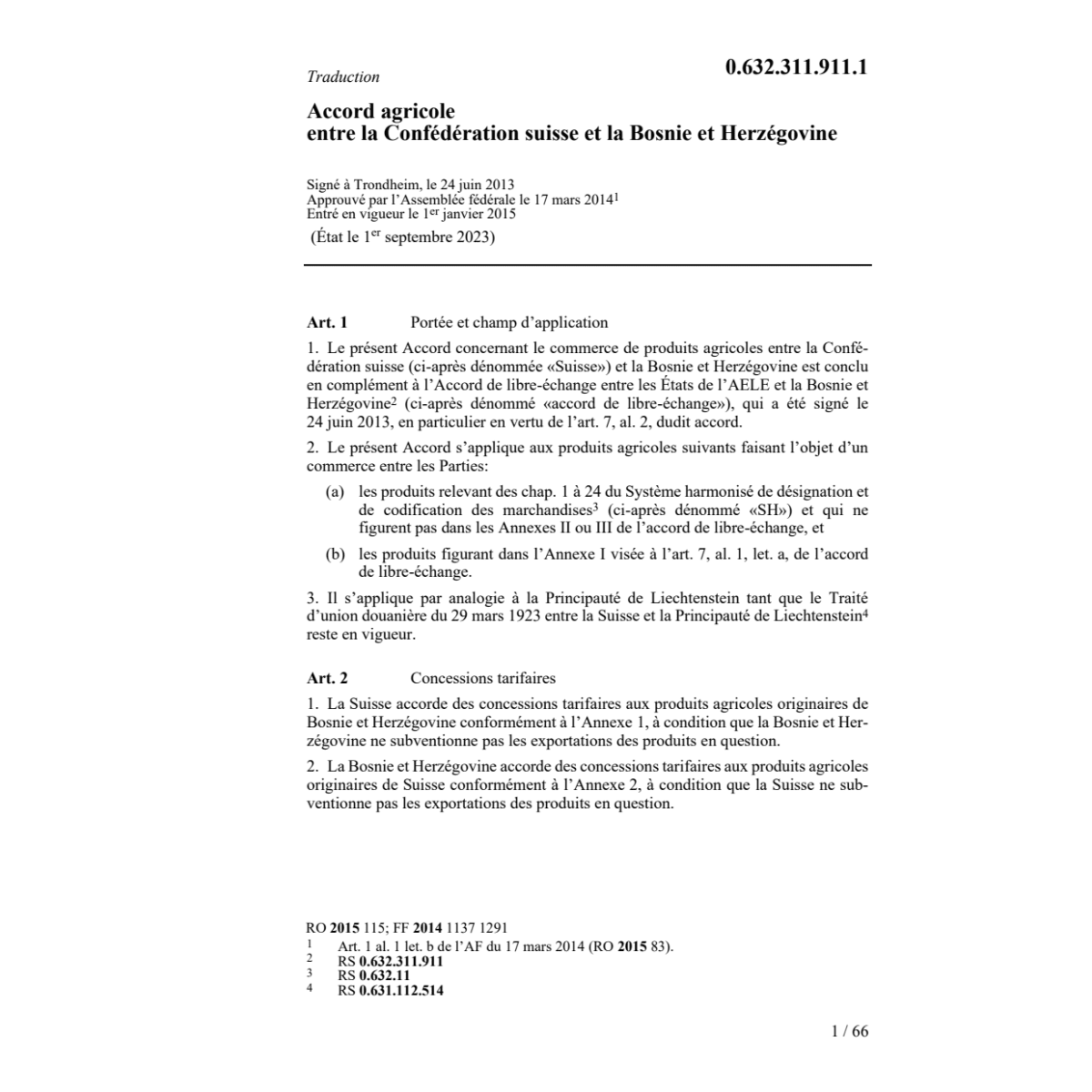 Acc. agricole CH-Bosnie Herzégovine