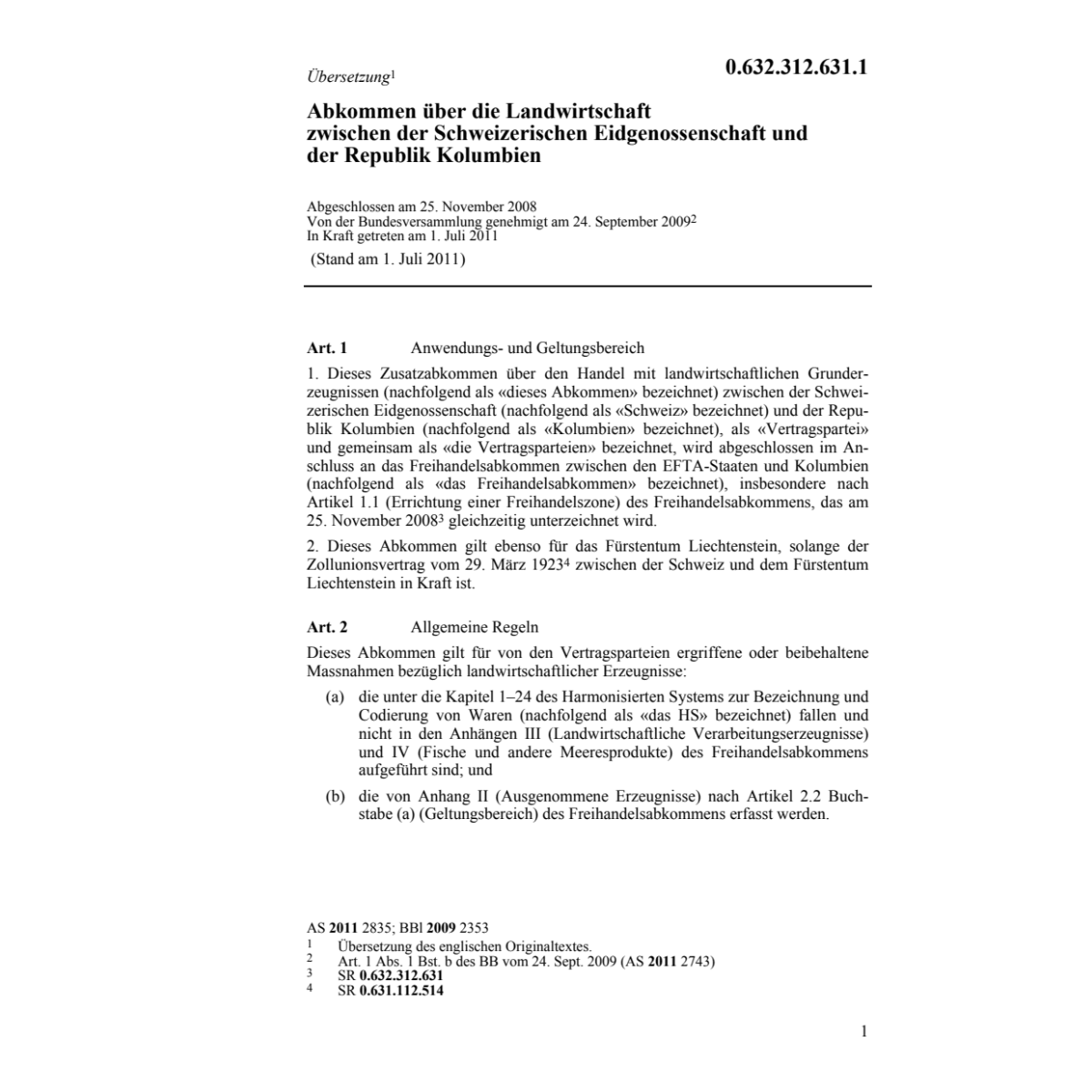 Abk. Landwirtschaft CH-Kolumbien
