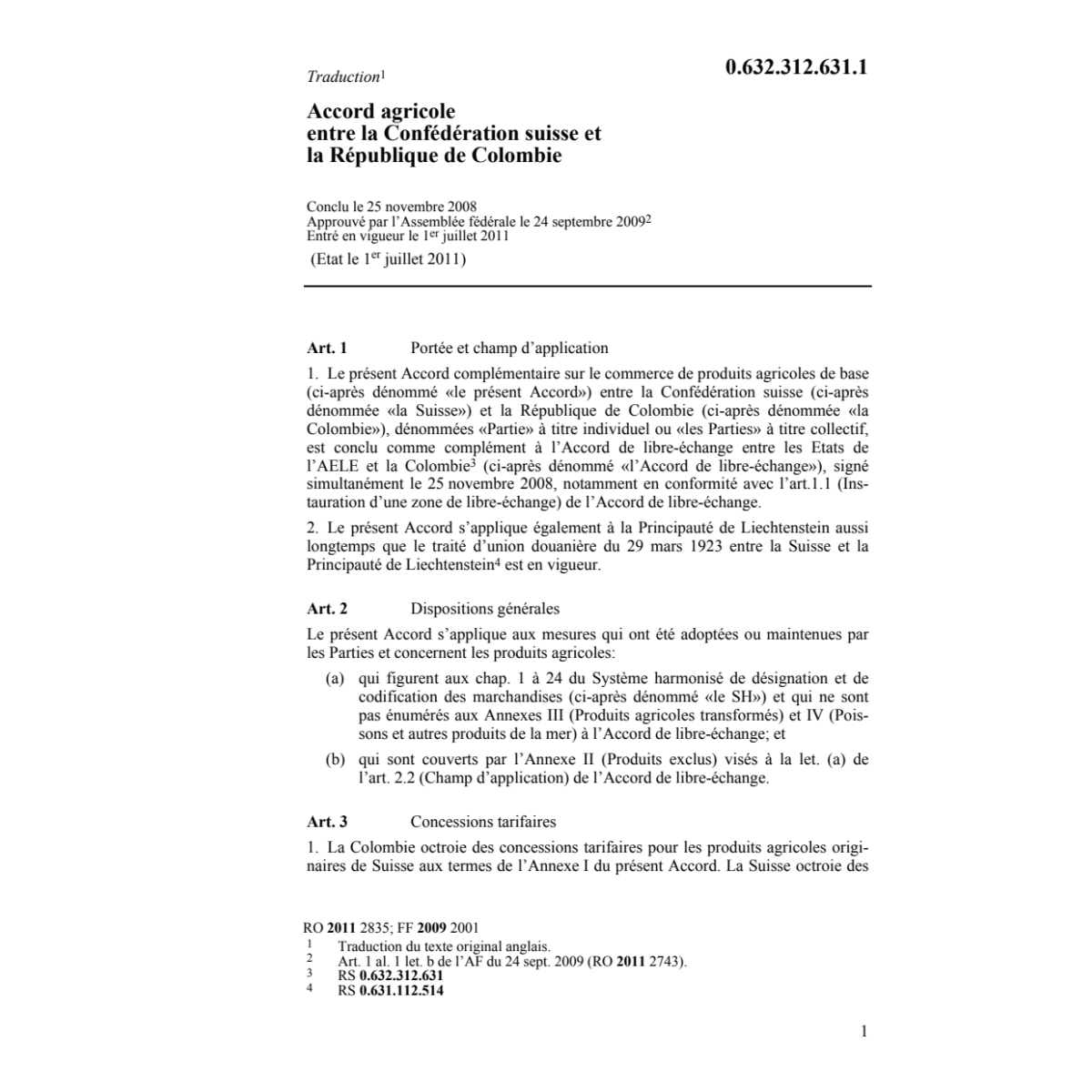 Acc. agricole CH-Colombie