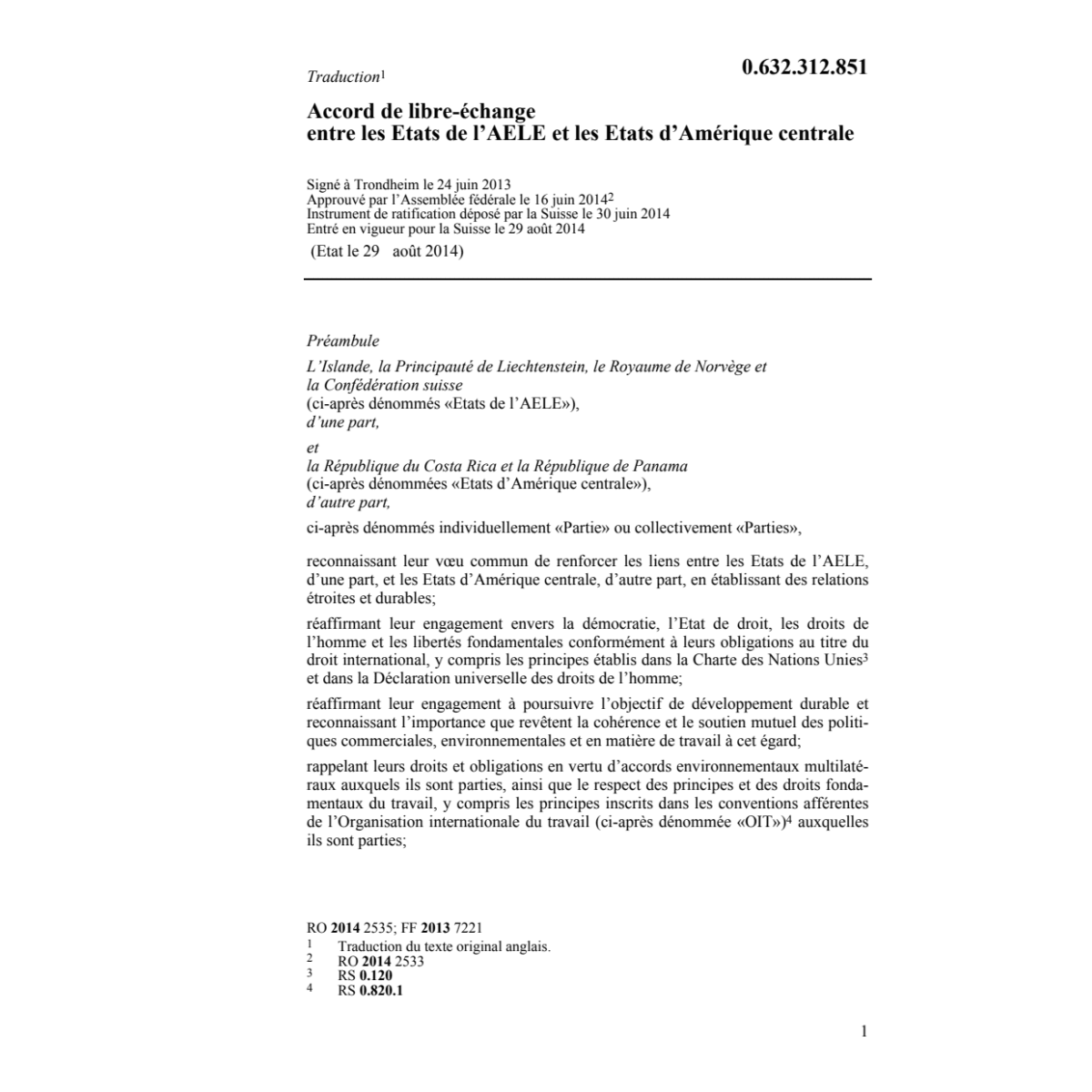 Acc. libre-échange Etats de l'AELE
