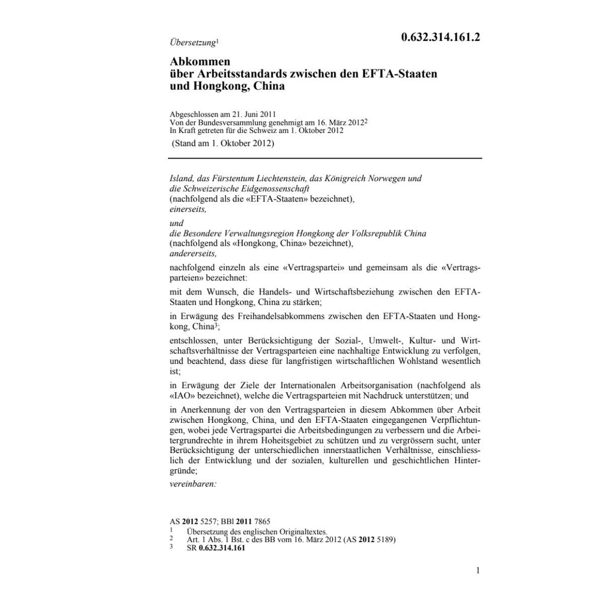 Abk. Arbeitsstandards Hongkong, China